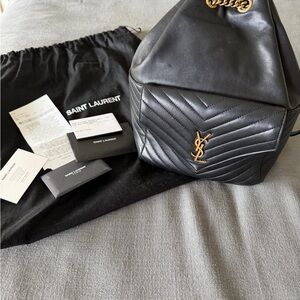 Saint Laurent Black Chevron Quilted Leather Backpack with Subtle YSL Hardware